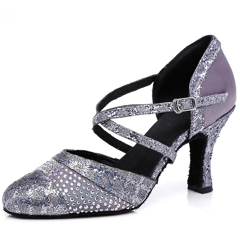 HROYL Womens Standard Latin/Modern/Samba/Chacha Dance Shoes Satin Ballroom W-806